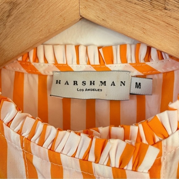 Anthropologie Harshman Striped Ruffle Short Sleeve Top Orange White Cotton M - Picture 8 of 8